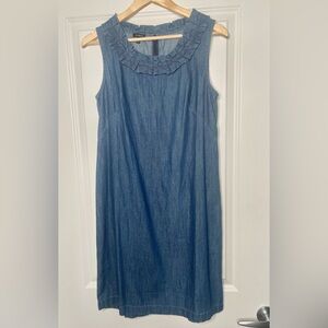 TALBOTS Chambray Denim Ruffle Neck Shift Dress 8